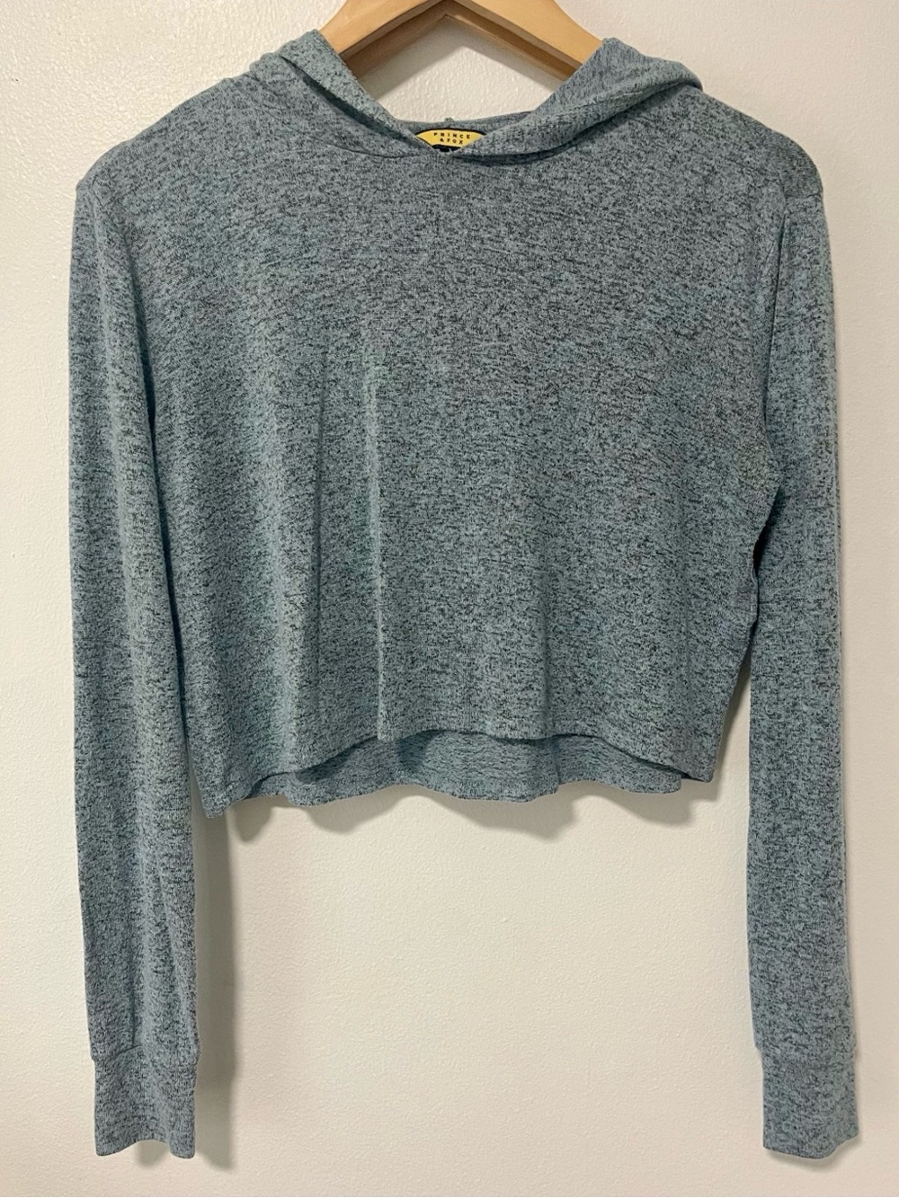 Prince & Fox Cropped Knit Hoodie Material Size S Blue Grey Casual Pullover Top